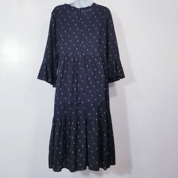 LOFT Floral Print Bell Sleeves Ruffle Midi Dress - Picture 5 of 11